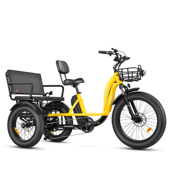 Maxfoot MF-33 MaxLandau 3 Wheel Electric Rickshaw Bike | Step-Thru Adult Passenger Electric Tricycle,Eco-friendly Etrike - Yellow