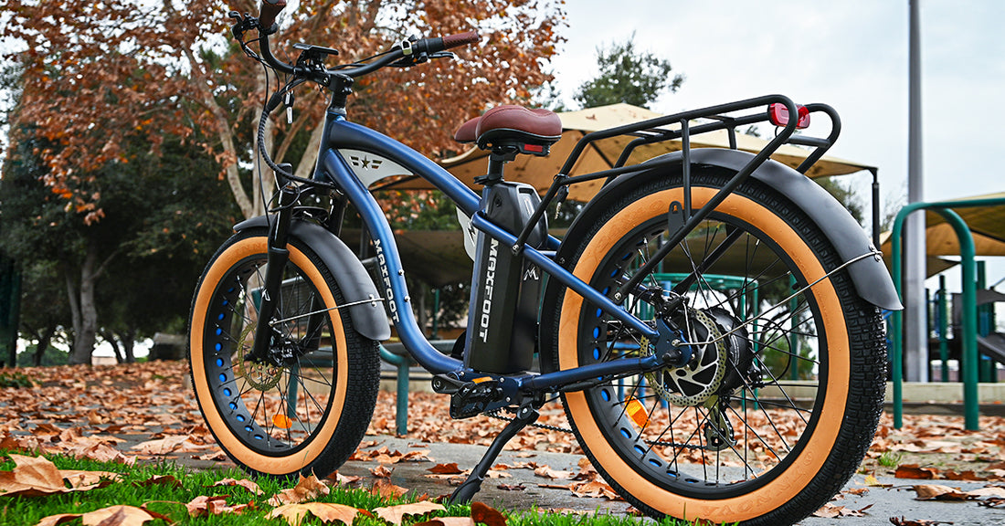 Maxfoot MF-23 electric cruiser bike in rain