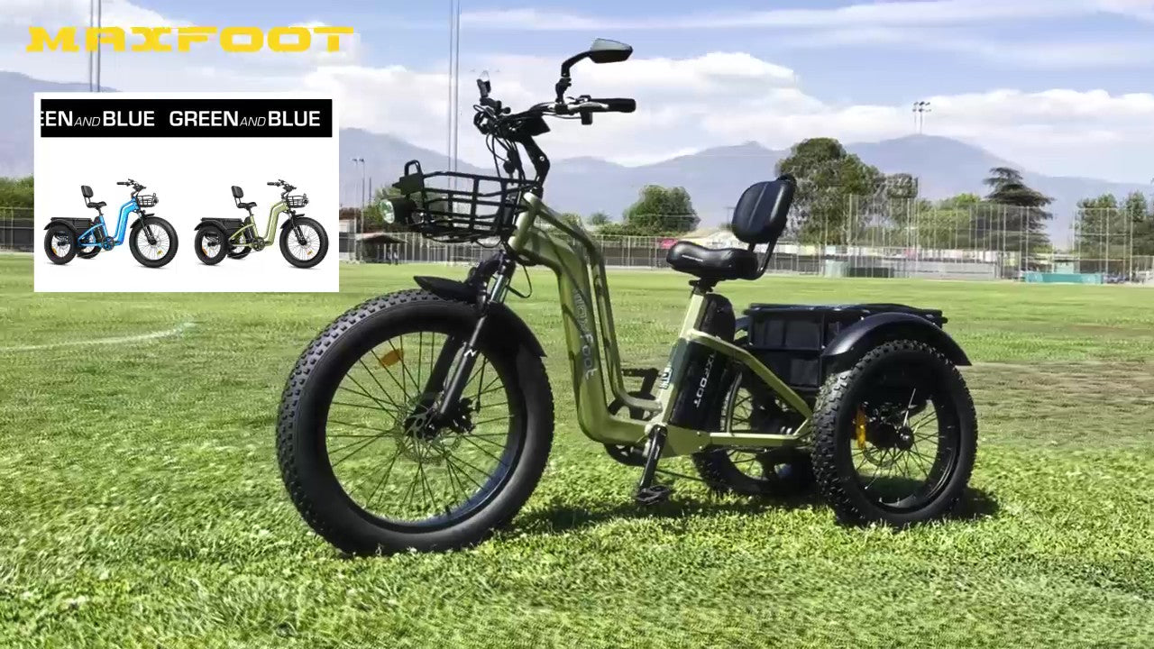 Load video: MF-32 - Maxfoot 24" Fat Tire Step-Thru Electric Trike - Quick Experience