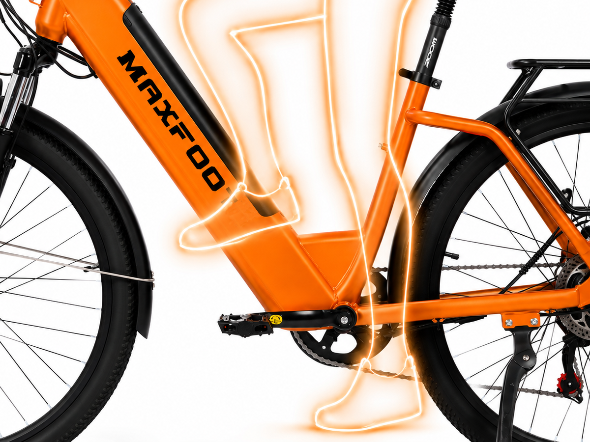 Glide Over Bumps with Dual Suspension & Step-Thru Frame