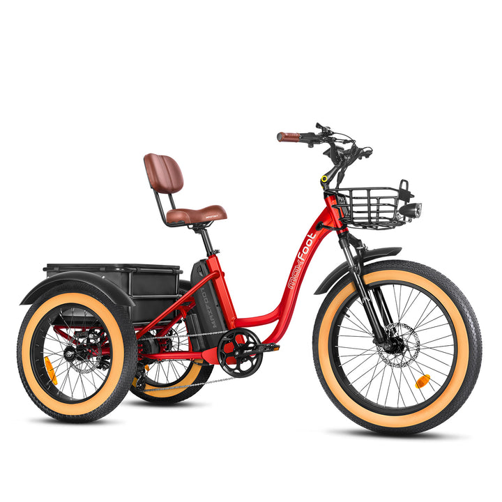 MF-30 Fat Tire Step-Thru Cargo Electric Assist Adult Tricycle - Candy Red