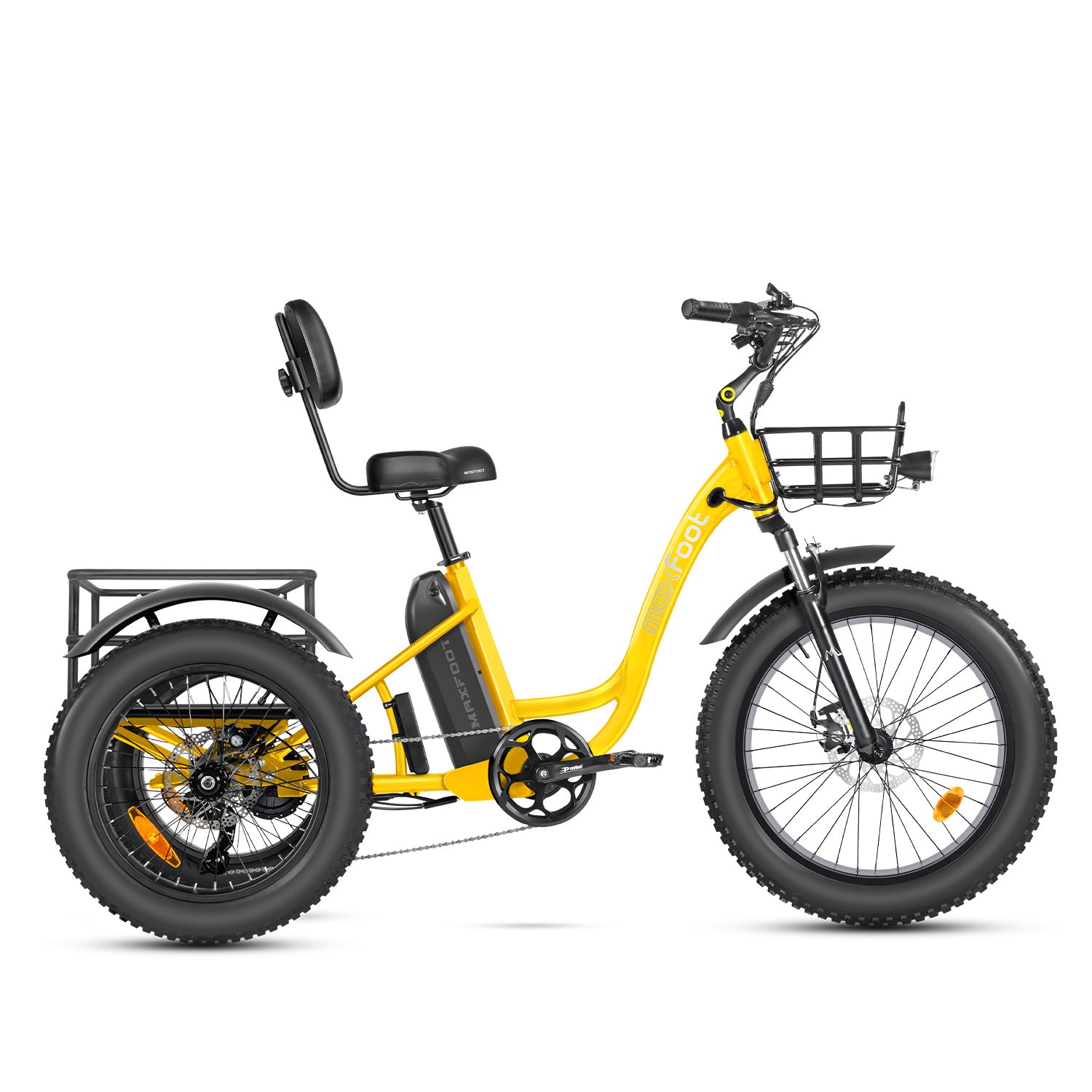 MaxFoot MF-30 Electric Assist Adult Tricycle | 750W & Front Suspension Yellow