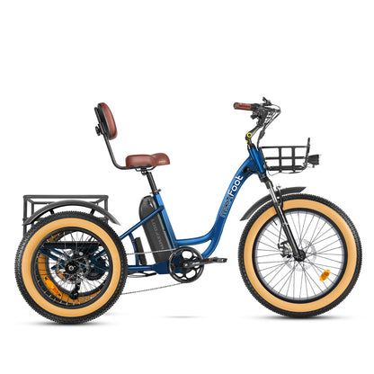 MaxFoot MF-30 Electric Assist Adult Tricycle | 750W & Front Suspension Neptune Blue