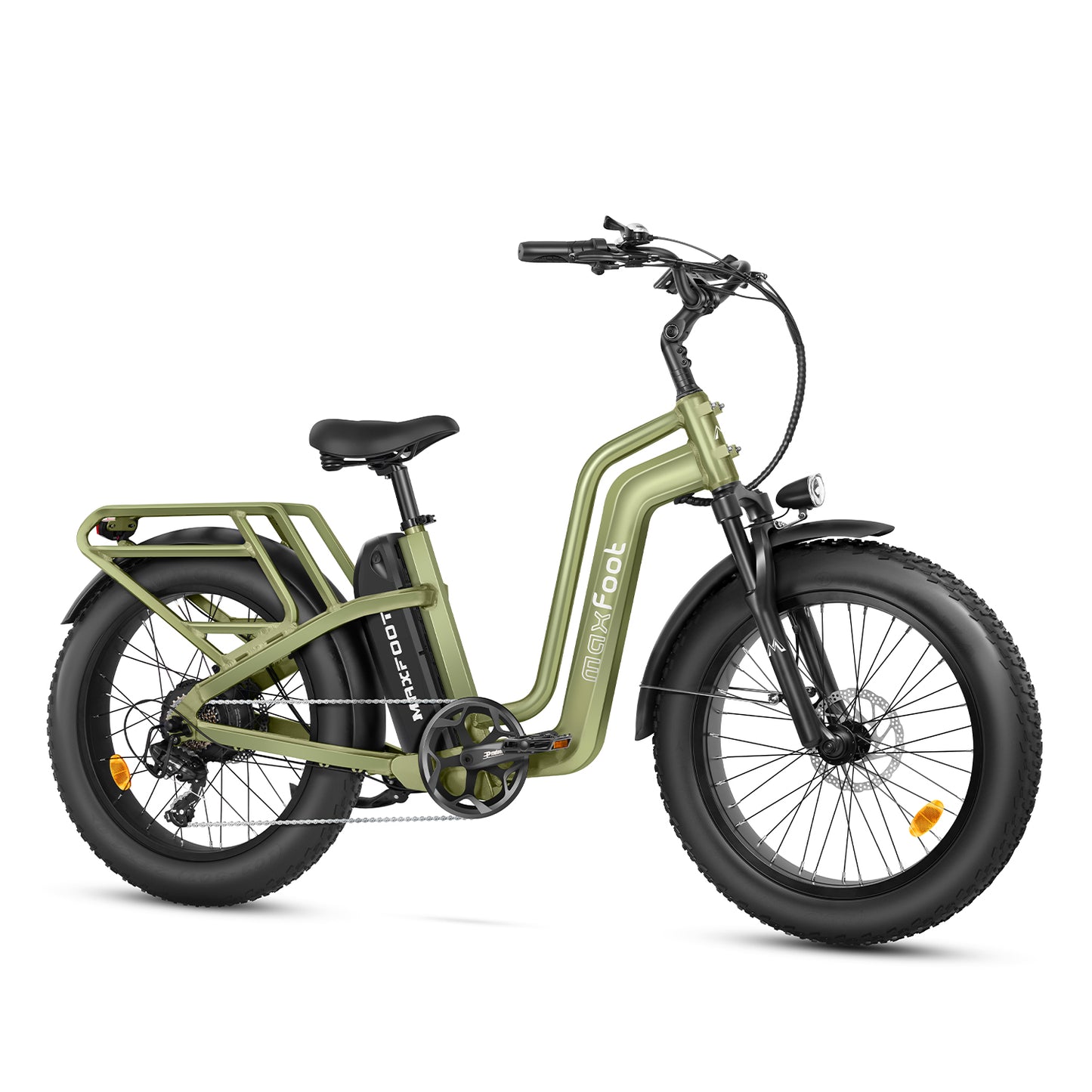 A green MaxZ cruiser ebike 24" fat tire