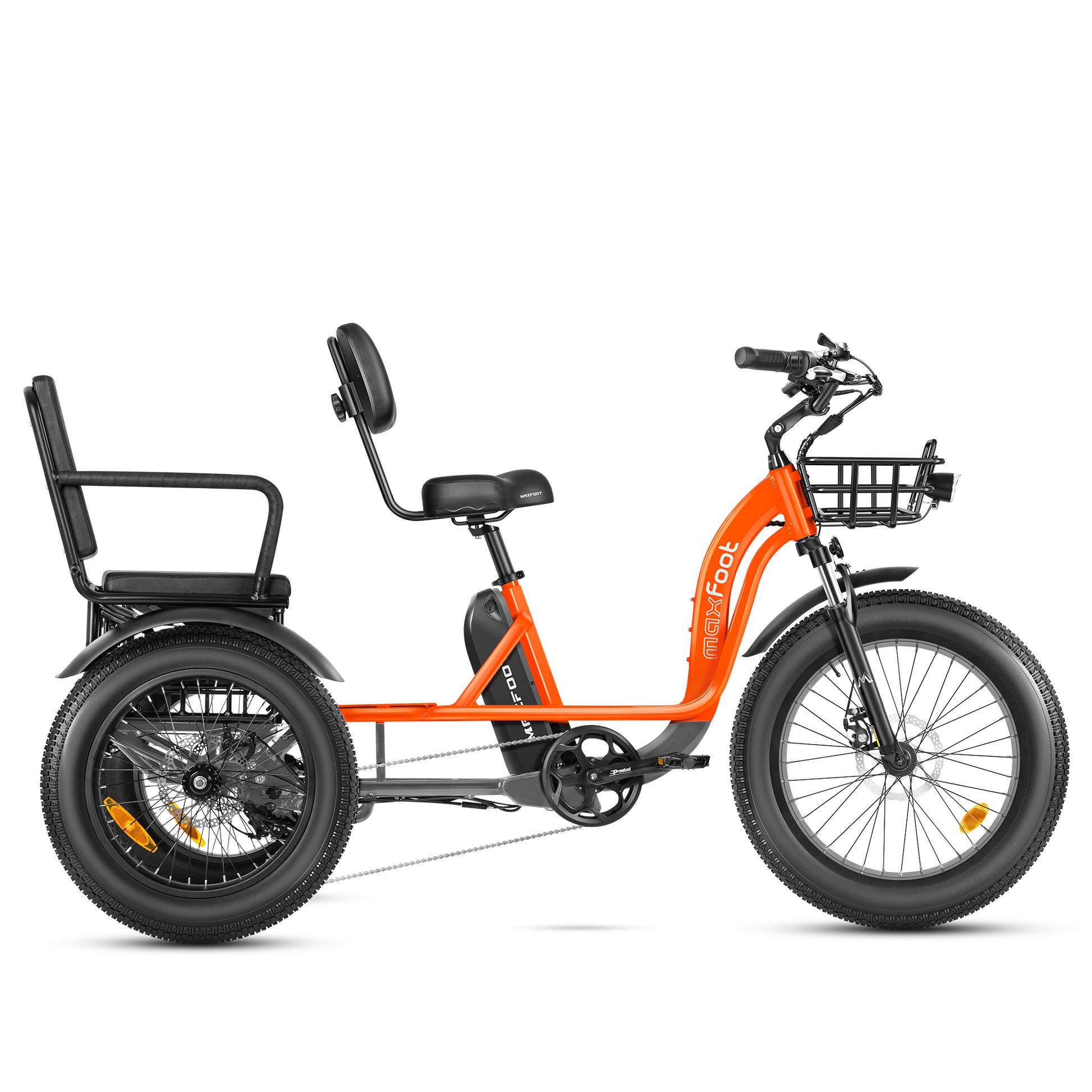 An orange mf-33 elelctric tricycle