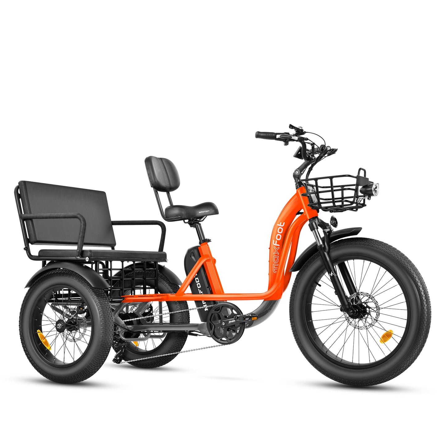 An orange mf-33 rickshaw bike